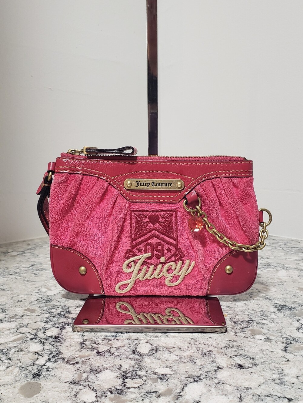 Juicy Couture y2k Vintage Pink Terrycloth Wristlet "09" Embroidered Rare